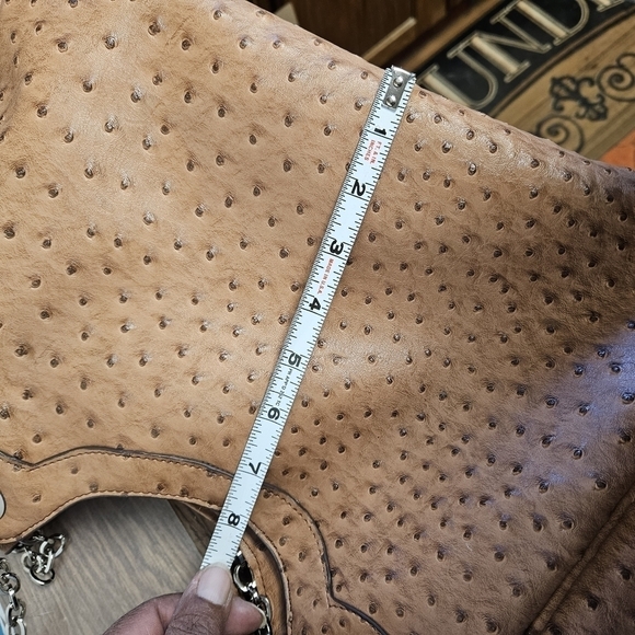 Simulated Leather Ostrich Satchel Handbag - Picture 12 of 15